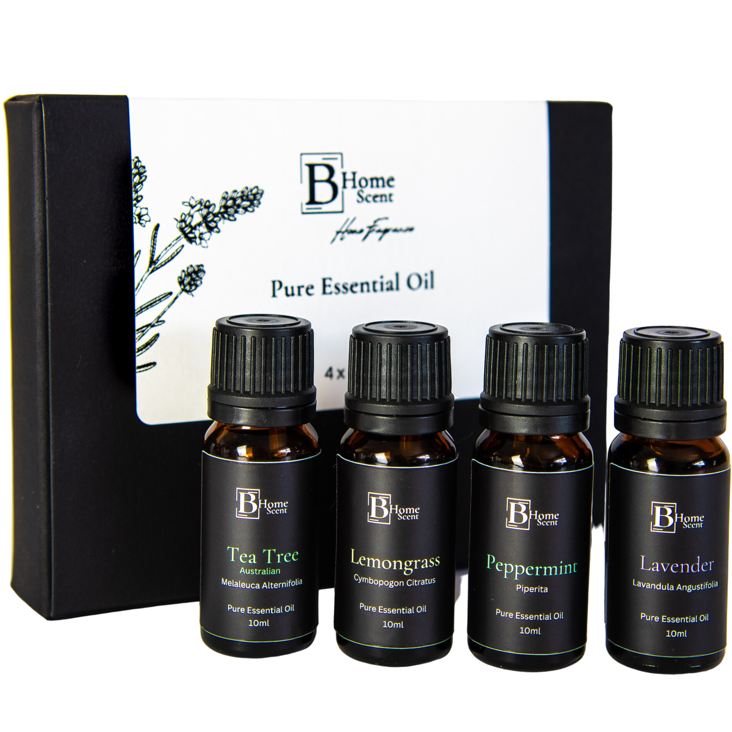 Essential Oil Set - 4 x 10ml - Lavender, Tea Tree, Lemongrass and Peppermint