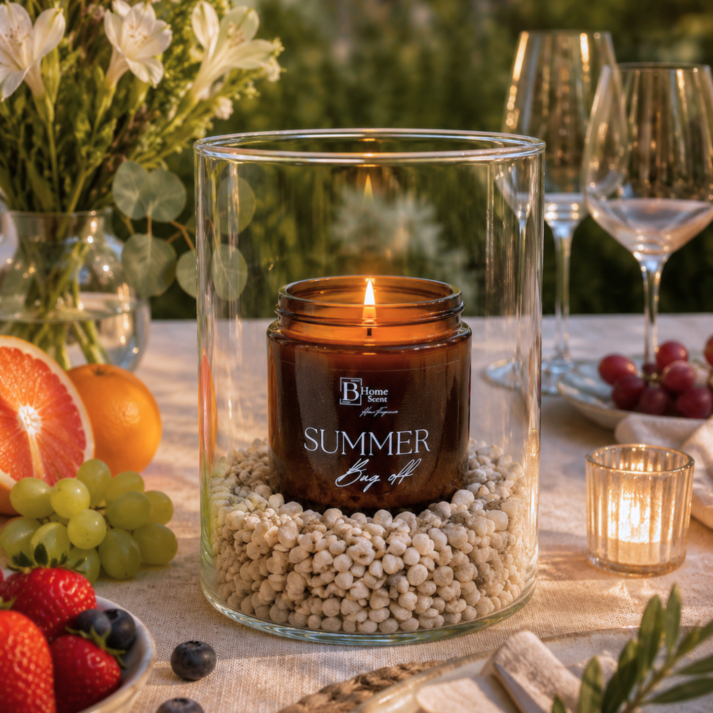 garden candle hurricane jar - summer bug off.